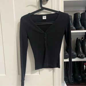 TNA black waffle Henley long sleeve t shirt